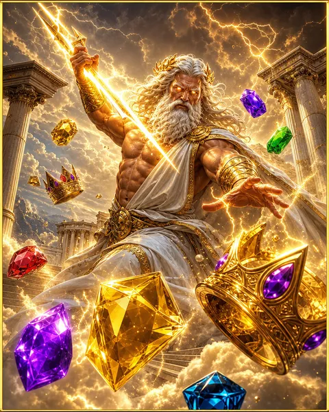 Copertina del gioco Gates of Olympus con un dio greco e fulmini dorati