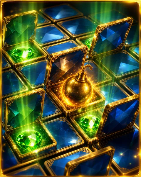 Copertina del gioco Mines con una griglia di caselle e gemme nascoste
