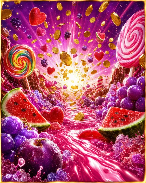 Copertina del gioco Sweet Bonanza con caramelle e frutta colorata