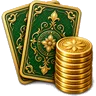 Icona del baccarat con due carte coperte e monete d’oro